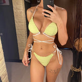 New Wrap Around Halter Wrinkled Bikini Women Swimwear Female Swimsuit Two-Pieces Bikini Set Bather Bathing Suit Swim Lady V4081
