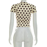 2026 Summer Women's Tops Round Neck Short Sexy Polka Dot T-Shirt Tops
