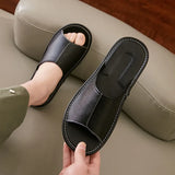 Big Size EU48 Indoor Slippers For Women Men Spring Summer House Shoes Soft Leather Anti-slip Open Toe Couples Home Floor Slides