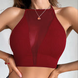New Sexy Mesh Camisole Crop Top Corset Ribbed Backless Underwear Hot Fashion Women Casual BrassiereTank Top Bralette Lingerie