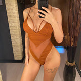 S - XXL 5 Colors V Neck Mesh Sheer Women Swimwear One Piece Swimsuit Female High Leg Cut Monokini Bather Bathing Suit Swim V6168