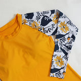 Women Two Pieces Vintage Print Rash Guard Swimwear Long Sleeve Shirt Shorts Surf Top Retro Print Running Shirt Split Swimsuit