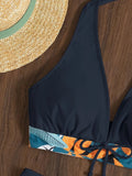2026 Summer Women's Print Patchwork Swimsuit Sexy Deep V Neck Back Lace-up Swimwear High Waist Shorts Tankini Bathing Suit Beach