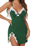 Summer Nightgown Women Sleepwear Sexy Sleeveless V-neck Straps Lace Silk Satin Dress Nighties Nightwear Sleepshirts