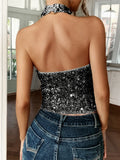 Phantasy Elegant Temperament Neck Sequin Camisole Women T-shirt Sexy Sleeveless Tank Top Female Clothes Tops 2025 Summer
