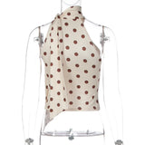 FDYOUI Elegant Bandage Off Shoulder Polka Dot Tank Tops for Women 2026 Summer Sleeveless Crop Top T-shirt Female Slim Corset