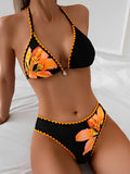 2026 Halter Triangle Bikinis Printed Swimsuit Women Sexy String Swimwear Female Bathers Swimming Bathing Swimming Swim Suit