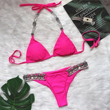 Sexy Bikini Women Push Up Swimwear Swimsuit Shiny Crystal Diamond Chain Halter Beach Bikinis Set Bathing Suit Bikini Brasileno