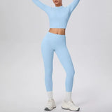 New Women Yoga Set Solid Color Double-Sided Brushed Bare Feel Short Long-Sleeve Jacket Tight Pants Running Fitness 2-Piece Set