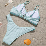 Ribbed Underwired V-Bar Bikini 2026 Women Swimsuit Female Swimwear Two Pieces Bikini Set Knotted Push Up Bathing Suit Swim Lady