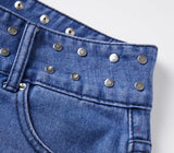 Summer Women Denim Shorts with Stars Patch Pockets Riveted Waisted Slim Fit Jeans Shorts Daily Casual Hot Short Pants Streetwear