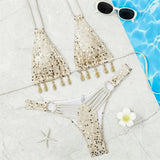 Shiny Sequins Halter Bikini Female Swimsuit Women Swimwear Two-pieces Bikini Set Brazilian Padded Bather Bathing Suit Swim V7619