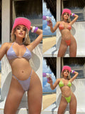Shiny Bikini Set 2025 Women Luxury Bling Purple Neon Green Push Up Micro Swimsuit Summer Bathing Suit Thong Swimwear Biquini