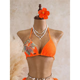 With Skirt 3D Flower Halter Bikini Women Swimwear Female Swimsuit Three-Pieces Bikini Set Padded Bather Bathing Suit Swim  V8346