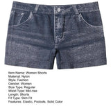 Denim Shorts Women Shorts High Stretchy Imitation Denim Short Leggings with Pockets Tight Fitting Summer Shorts