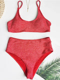 2025 Glitter Sparkling Female Swimsuit High Waist Bikini Women Swimwear Two Pieces Bikini Set Wrinkled Bandeau Bathing Suit Swim