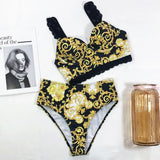 Bikini 2026 Sexy Lace Straps High Waist Swimwear Swimsuit Women Push Up Print Bikini Set Bathing Suit Beach Bikini Taille Haute