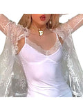 Women Floral Lace Shirts Long Sleeve Front Tie-up Smock Tops Sexy Beach Tops and Blouses Female See Through Cover-ups