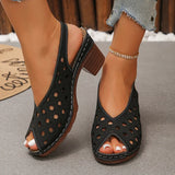 Vinatge Peep Toe Thick Heels Sandals Women Hollow Out Back Strap Rome Sandles Woman Plus Size 43 Lightweight Sandalias Mujer