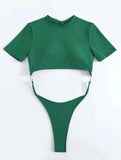 XS - L Mini Micro Thong Short Sleeve One Piece Swimsuit Women Female Swimwear Cut Cut Monokini High Cut Bathing Suit Swim Lady
