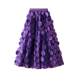 Women Tulle Tutu Skirt Solid Color 3D Dot Elastic Mesh Fairy A-Line Skirt for Beach Party Streetwear