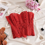 Toucheart Hot Girl Suspender Sexy Top with Fishbone Corset Intimate Hollow See-through Lace Classic Romantic Retro Palace Corset