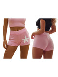 Women Slim Fit Stylish Decorative Starfish Ribbed Elastic Mid Rise Shorts Spring/Summer Holiday Beach Casual Knit Shorts