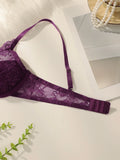 Purple lace brassere ribbon steel ring anti sagging bra retro French style Lingerie sexy women's underwear HR2635