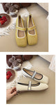 2026 New Mary Jane Shoes Woman Summer Autumn Leisure Flats Breathable Knitted Square Toe Female Daily Walking Driving Flat Shoes