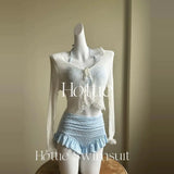 Girls' pure lust style summer bikini three-piece knitted sweater holiday split swimsuit for women