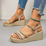 Plus Size 43 Wedge Heels Women's Sandals Summer Woven Ankle Buckle Platform Sandles Women Lightweight Thick Sole Rome Sandalias