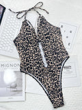 Leopard Halter Metal Rings Women Swimwear One Piece Swimsuit Female High Cut Out Monokini Bather Bathing Suit Swim Beach Wear