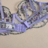 Toucheart Erotic Lingerie Fancy Embroidery See-through Mesh Contrast Color Patchwork Gathertogether Women Delicate Underwear Set