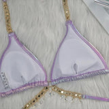 Diamond Rhinestones PU Faux Leather Bikini Female Swimsuit Women Swimwear Two-pieces Bikini Set Bather Bathing Suit Swim V5131