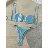 Sexy Metal Ring Bikini Women Swimwear Female Swimsuit Two-Pieces Bikini Set High Cut Leg Padded Bather Bathing Suit Swim V8311
