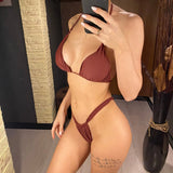 Sexy Wrinkled High Cut Thong Bikini Women Swimwear Female Swimsuit Two-Pieces Bikini Set Bather Bathing Suit Swim Lady V4010C