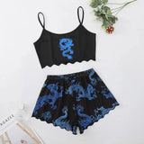 Summer Pajamas Set for Women Nightwear Sexy Dragon Printed Vest Halter Top Shorts Suit Homewear Sleepwear Loungewear