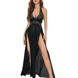 Women Lingerie Chemise Nightdress Lace Split See-Through V-Neck Sleeveless Nightgown Sleepwear Slips Nightie with Thong