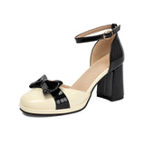 Plus Size 32-48 Mary Jane Heels Shoes Women Bow Decor Ankle Strap Platform Chunky Block Heel Sweet Lolita Pumps