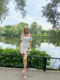 Lace up embriodery white summer dress women hollow out beach short dress puff sleeve ruffle ruched bodycon mini dress vestidos