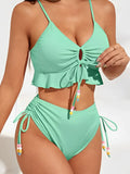 2026 High Waist Bikini Women Drawstring Swimwear Female Ruffle Swimsuit Solid Bathers Bathing Swimming Swim Suit Beachwear