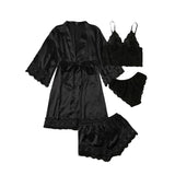 Women's Fashion Pajama Print Sexy Lace Trim Faux Silk Satin Pajama Set Gown Skin Friendly Comfort Loungewear Sexy Pajamas