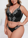 New Arrival Plus Size Sexy Black & White Lace Lingerie Set, Push-up Cami Bra Panty Two-piece