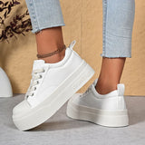Korean Round Toe Platform Sneakers Women 2026 Autumn Lace Up Thick Bottom Vulcanized Shoes Woman Plus Size 43 Non Slip Sneakers