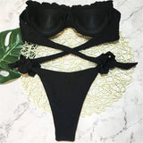 Bandeau Bikini Push Up Swimsuit Female Swimwear Women Two-pieces Bikini Set High Leg Cut Bather Ruffled Bathing Suit Swim V1562