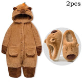 Adult Capybara Robes Onesies Pajamas Cartoon Pyjama Animal Kigurumi Slipper Halloween Cosplay Costumes Warm Sleepwear Jumpsuit