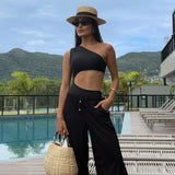 Asymmetric One Shoulder Metal Ring Women Swimwear One Piece Swimsuit Female High Cut Monokini Bather Bathing Suit Swim Beachwear