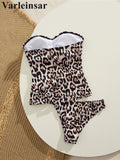 S - XL Leopard Tankini Bandeau Bikini Female Swimsuit Women Swimwear Two-Pieces Bikini Set Padded Bather Bathing Suit Swim V7524
