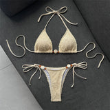 Halter Fishnet Bikini Women Swimwear Female Swimsuit Two-Pieces Bikini Set High Cut Leg Padded Bather Bathing Suit Swim V8339