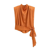 Women's Fashionable Casual Silk Satin Texture Knot Satin Sleeveless For Women Neck Design Shoulder Elegant Party Top Casual 9RIK